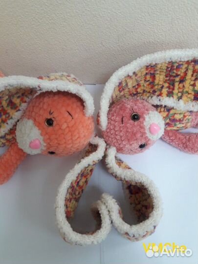 Заяц плюшевый, вязаная игрушка, мягкая игрушка