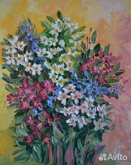 Картина маслом нежные цветы 40*60см
