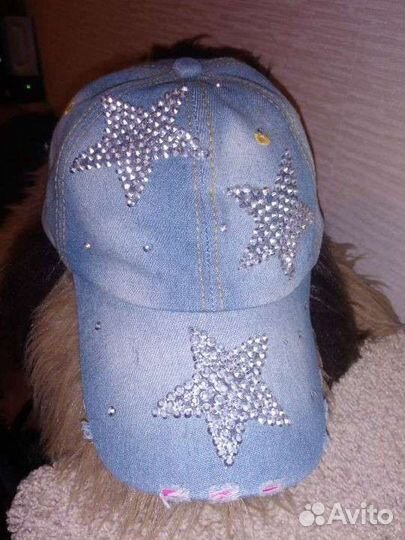 Кепка джинсовая со стразами