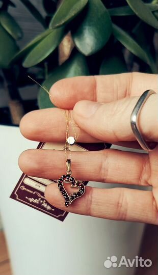 Подвески сердечки, серебро, гранат, винтаж