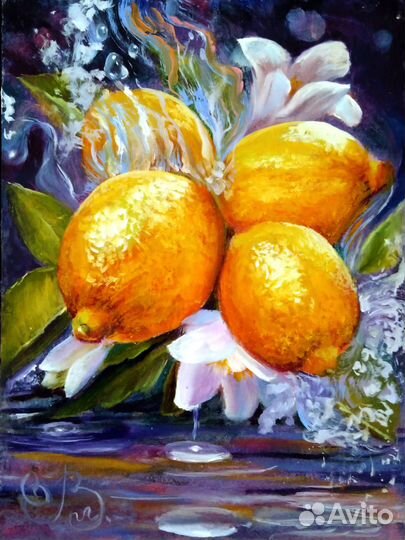 Картина Лимоны маслом 15х20 см