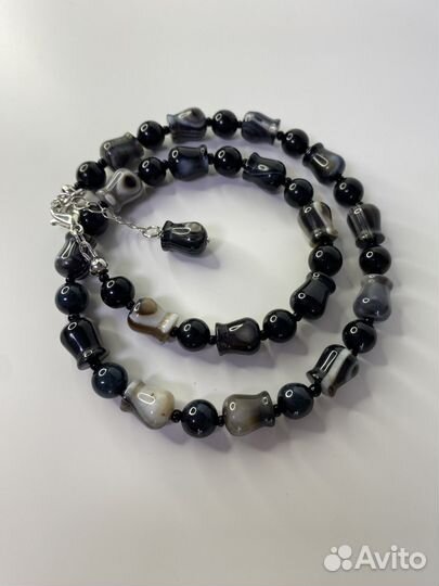 Черные бусы из камней агат 46 см