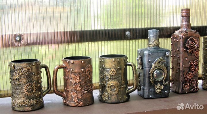 Стимпанк декорированные бутылки графины кружки