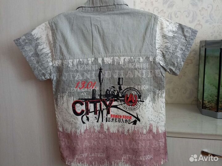 Рубашка белая, в полоску р.116