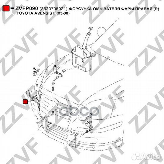 Форсунка омывателя фары правая (R) toyota avensis