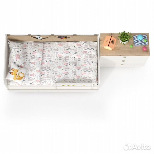 Детская кровать с ящиками и комод Эйп, цвет белый/дуб белый, спальное место 800х1600 мм., без матрас