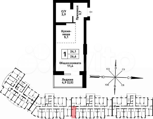 Квартира-студия, 29 м², 5/25 эт.