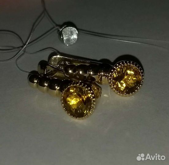 Золотые серьги с цитрином Новые 4000/гр