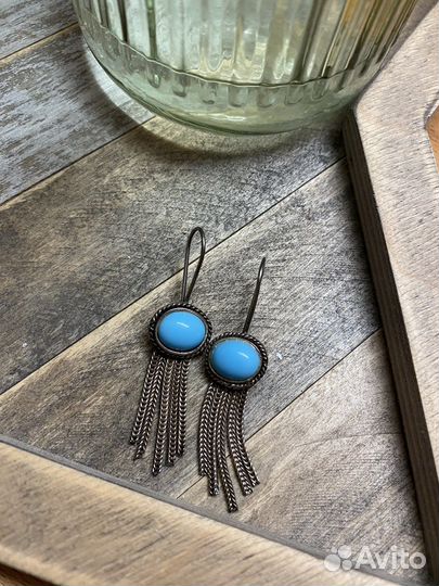 Винтажные серьги СССР (серебро, бирюза)