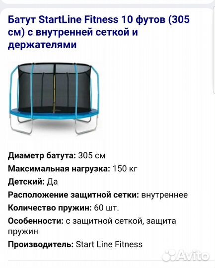 Батут 10 футов (305 см) с сеткой и лестницей