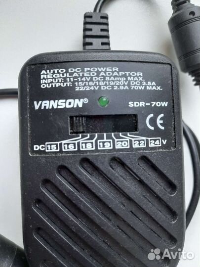 Авто адаптер SDR-70 W Vanson для ноутов 15-24V