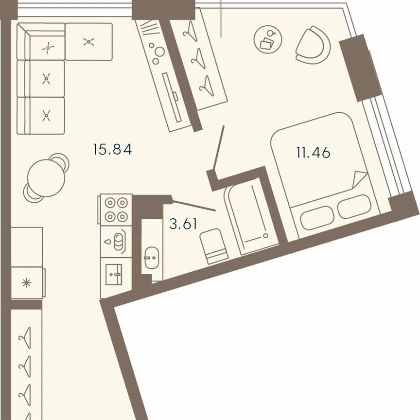 1-к. апартаменты, 38,8 м², 4/8 эт.