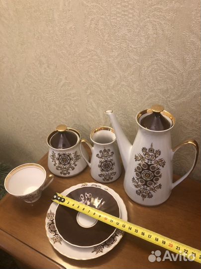 Кофейный серфиз.Костяной фарфор Рига.ссср.21предм