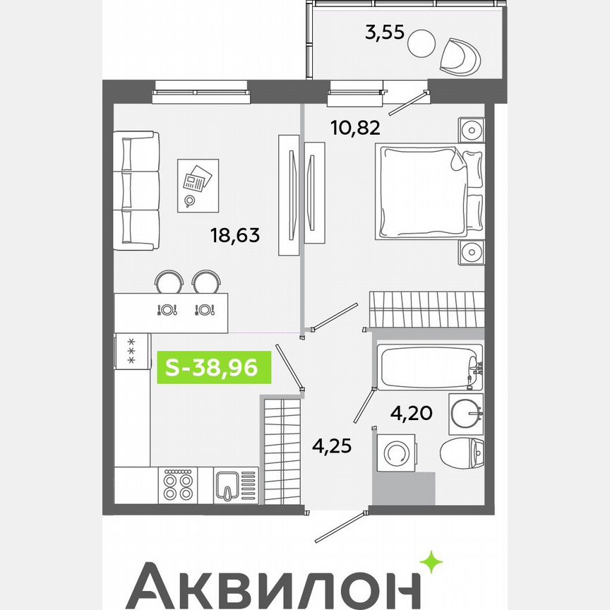 1-к. квартира, 39 м², 3/12 эт.