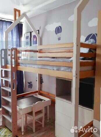 Детская Кровать из бука с лестницей