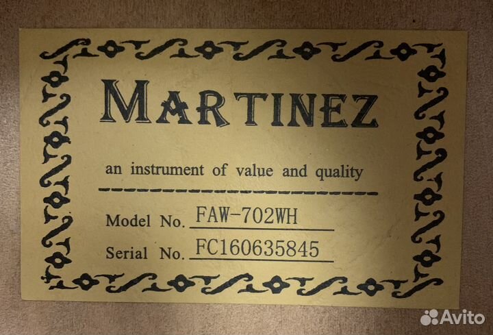 Акустическая гитара martinez FAW-702WH