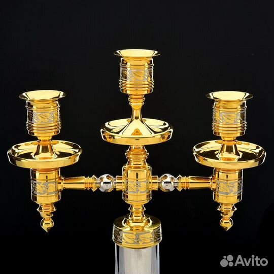 Канделябр подсвечник 3 рожковый золото гравировка