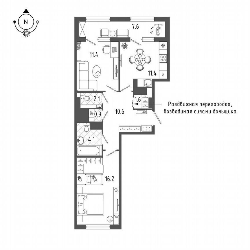2-к. квартира, 62,1 м², 18/18 эт.