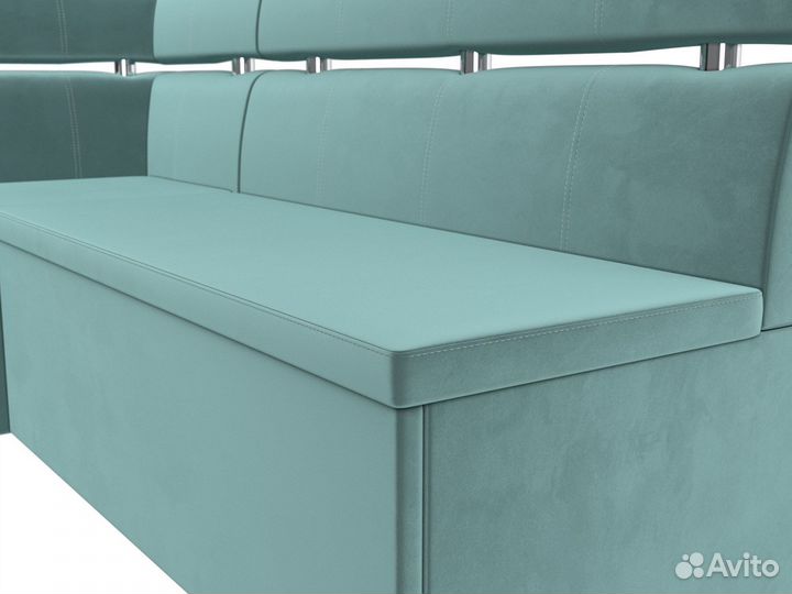 Диван кухонный угловой Классик левый угол, велюр, бирюзовый