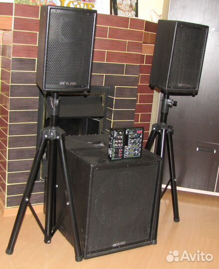 Колонки Саб 1400W Микшер Стойки Активный комплект