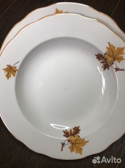 Тарелка глубокая дулево кленовый лист золото 1870г