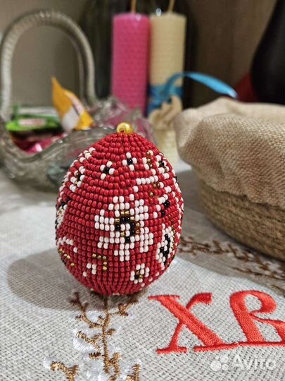 Яйцо пасхальное из бисера, яйцо гжель