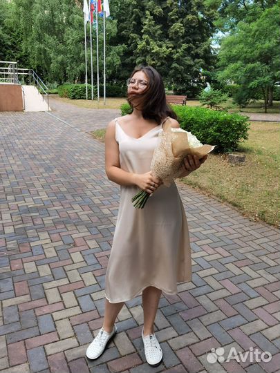 Платье комбинация бежевое