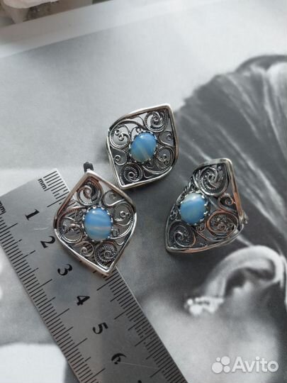 Комплект украшений с голубым агатом