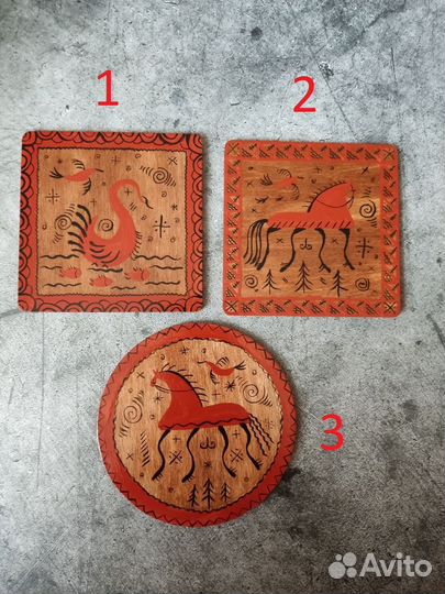 Мезенская роспись подставка под кружку из дерева