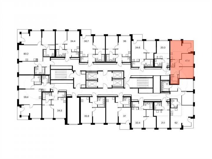 2-к. квартира, 47,4 м², 18/32 эт.