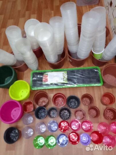 Стаканы пластиковые, горшки, кассеты