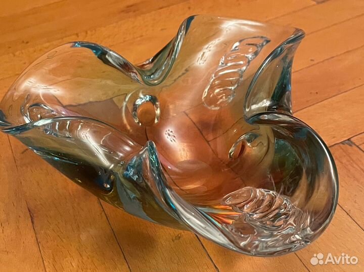 Винтаж: Пепельница из трёхцветного гутного стекла