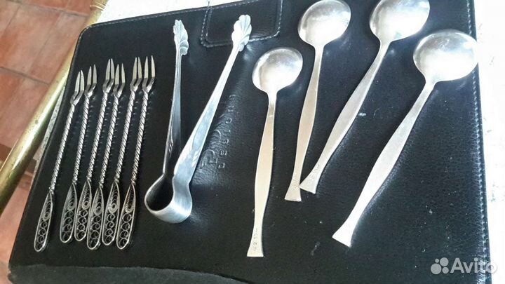 Щипцы(мельх),вилки (скань),ложки (мко) СССР
