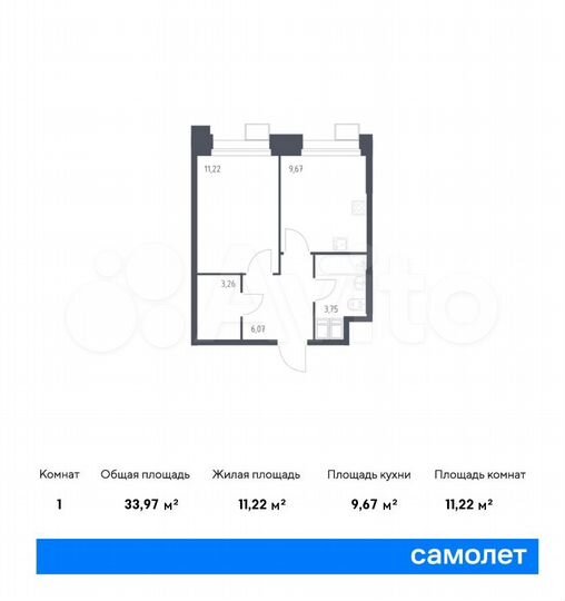 1-к. апартаменты, 34 м², 11/23 эт.