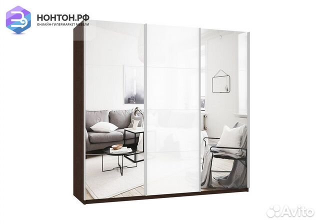 Шкаф-купе 3-х створчатый с зеркалами Прайм белое с