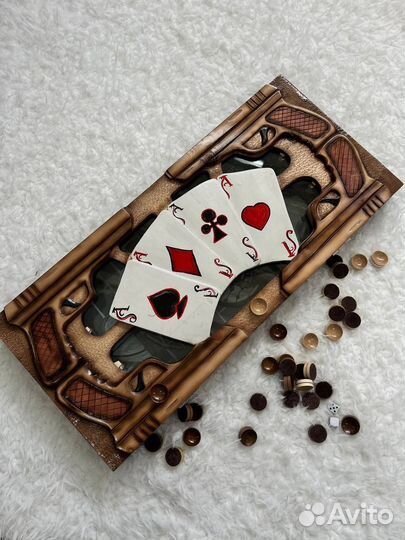 Нарды резные ручной работы со стеклом 