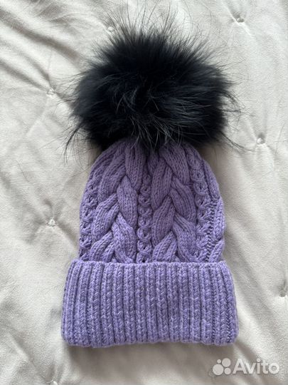 Шапка зимняя для девочки с натуральным помпоном