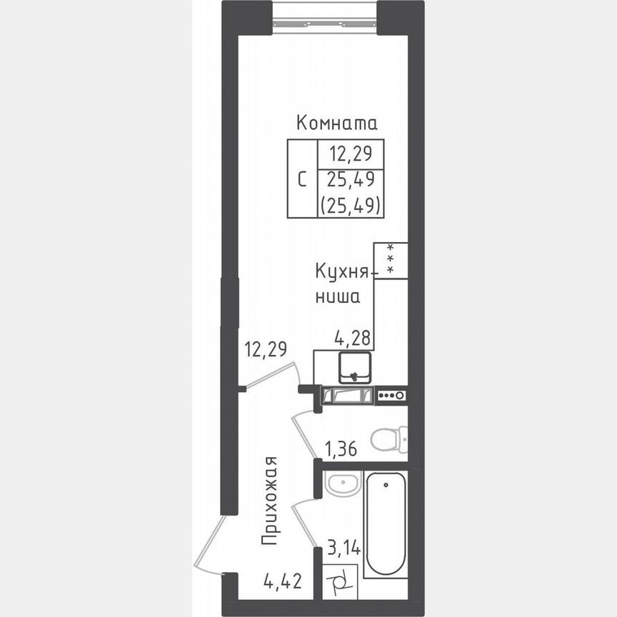 Квартира-студия, 25,5 м², 4/5 эт.
