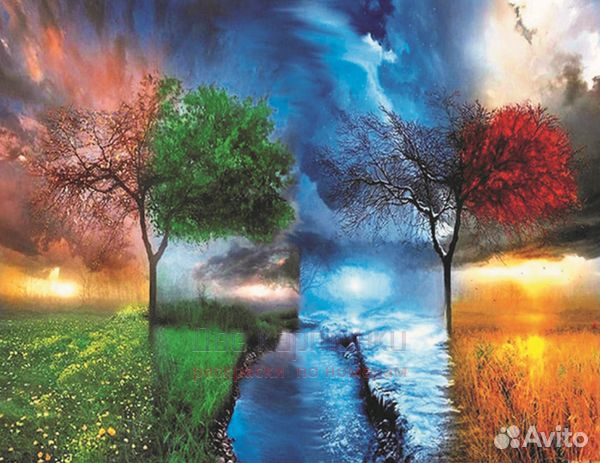 Алмазная мозаика 40x50 Четыре времени года на одно