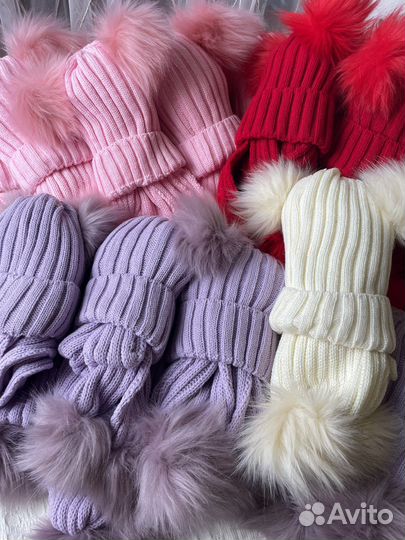 Шапка с шарфом зимняя для девочки