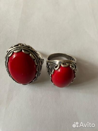 Серьги и кольца с кораллом и бирюзой