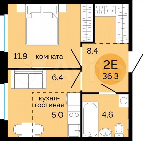 2-к. квартира, 36,3 м², 11/14 эт.