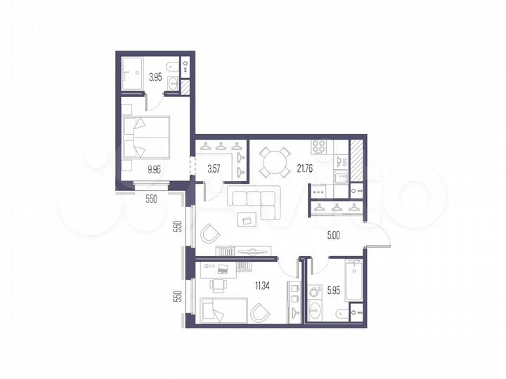 2-к. квартира, 61,5 м², 9/10 эт.