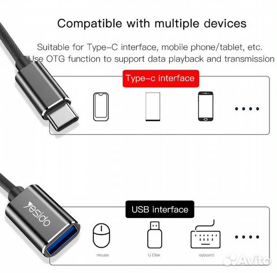 Type-C в USB OTG Адаптер Передачи Данных