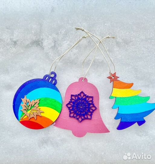 Елочные игрушки фанера 3 шт в комплекте