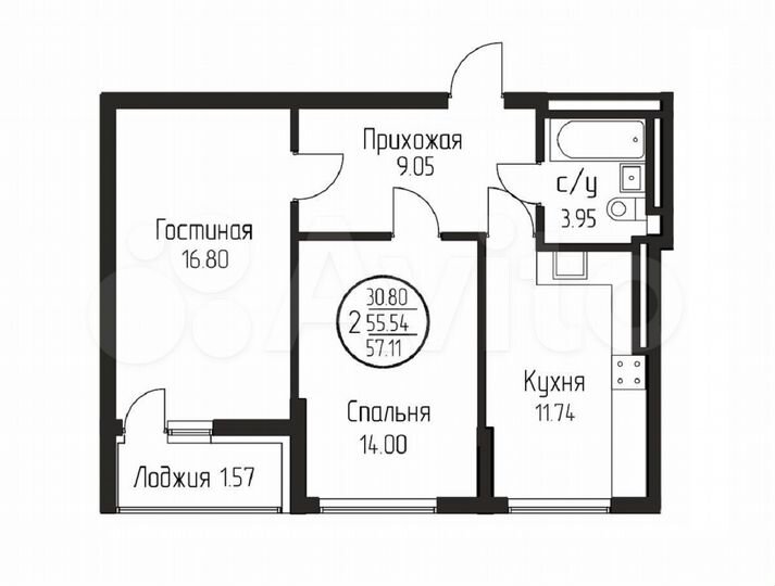 2-к. квартира, 57,1 м², 17/17 эт.