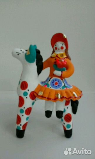 Всадник офицер на лошади 15см Дымковская игрушка