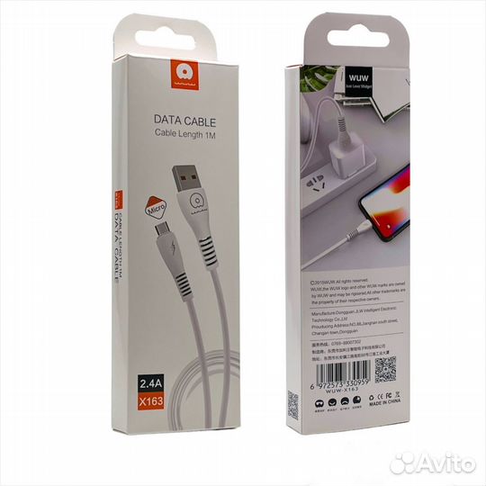 Кабель WUW X163 USB-microUSB 2,4A, 1m White