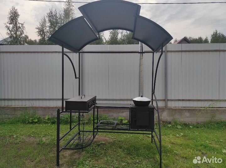 Мангал с печью под казан и крышей