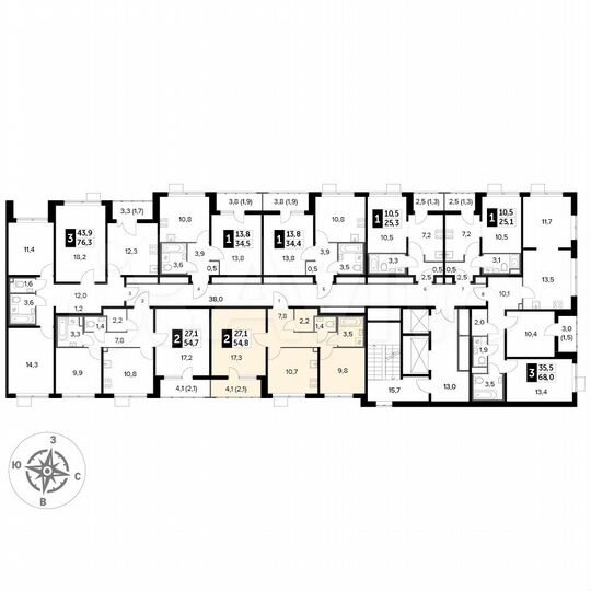2-к. квартира, 54,8 м², 17/24 эт.